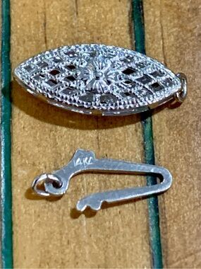 Vintage 14k White Gold Filigree Fish Hook Clasp Pearl Necklace Jewelry Making